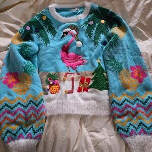 Jolly Sweaters Christmas Flamingo Design Sweater Sz L